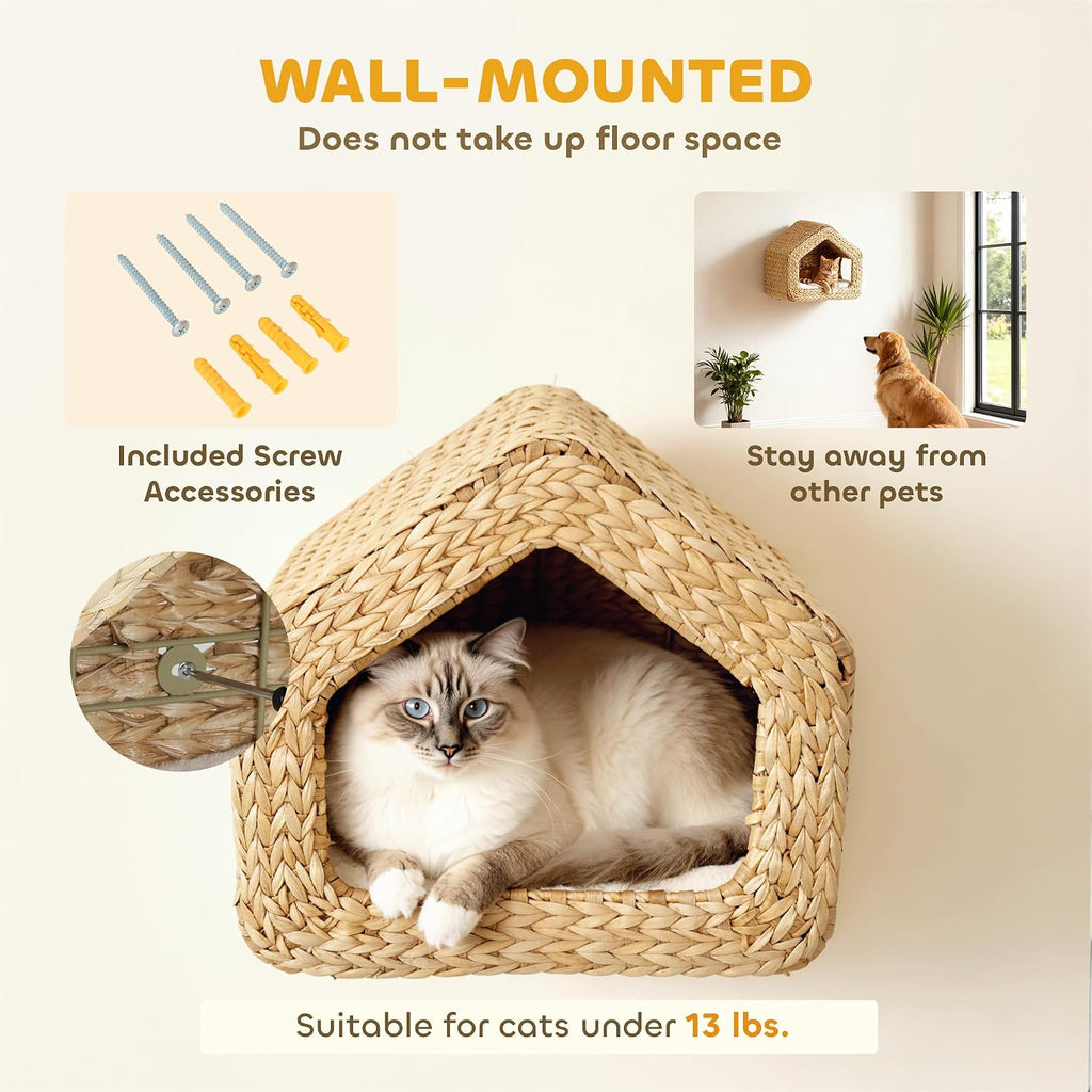 Wall Mounted Cat House Washable Cushion Indoor Kittens Natural