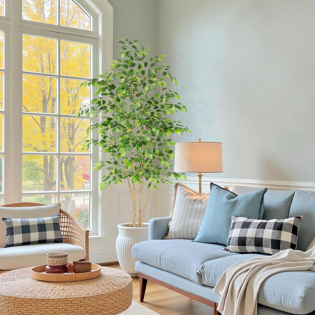 Tall UV Resistant Ficus Tree Artificial,7ft(84in) Realistic Texture Potted Faux Ficus Tree, Fake Trees Indoor Outdoor