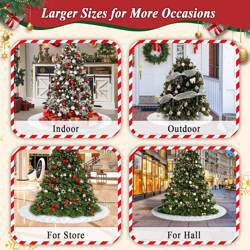 72 Inches Christmas Tree Skirt Holiday Party Decorations White Plush Silver Sequin Snowflake