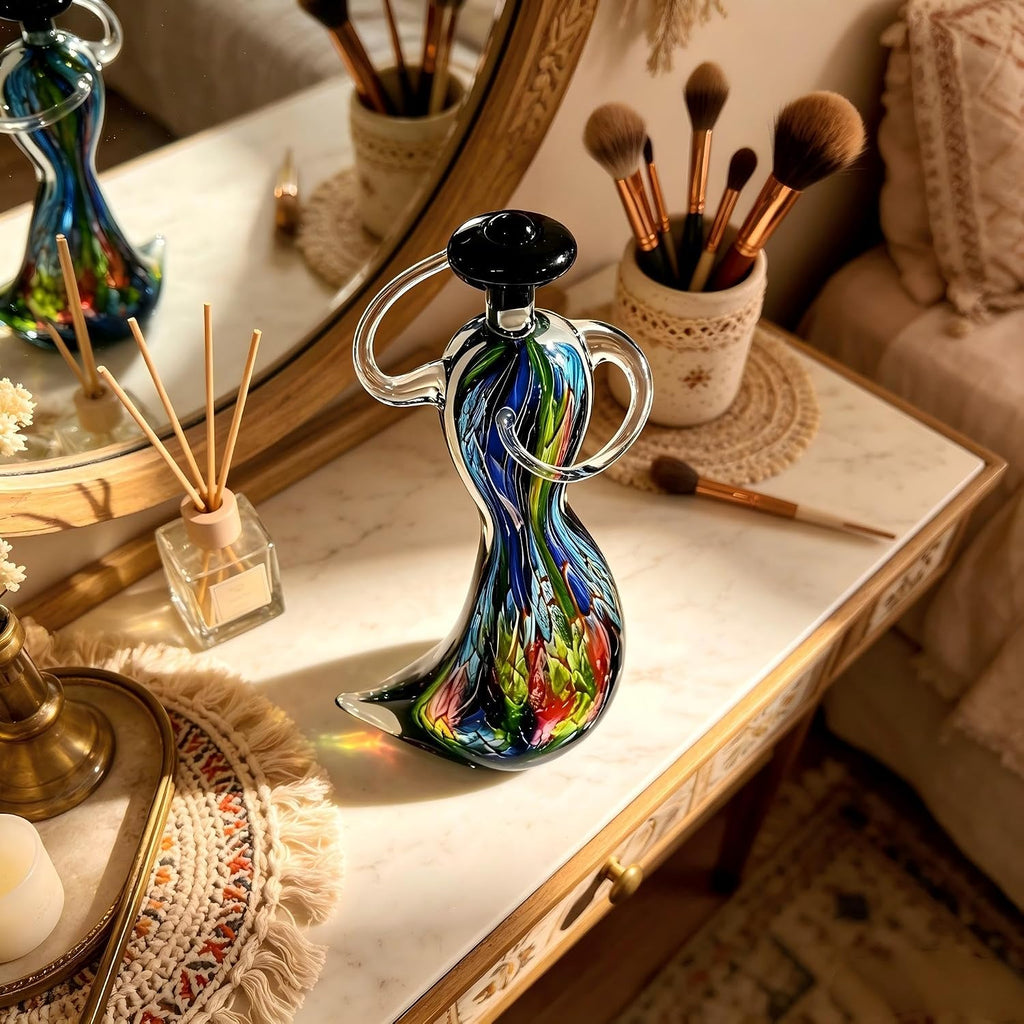 13.5in Hatted Lady Hand Blown Glass Sculpture Multicolor Tabletop Decor - Set of 10