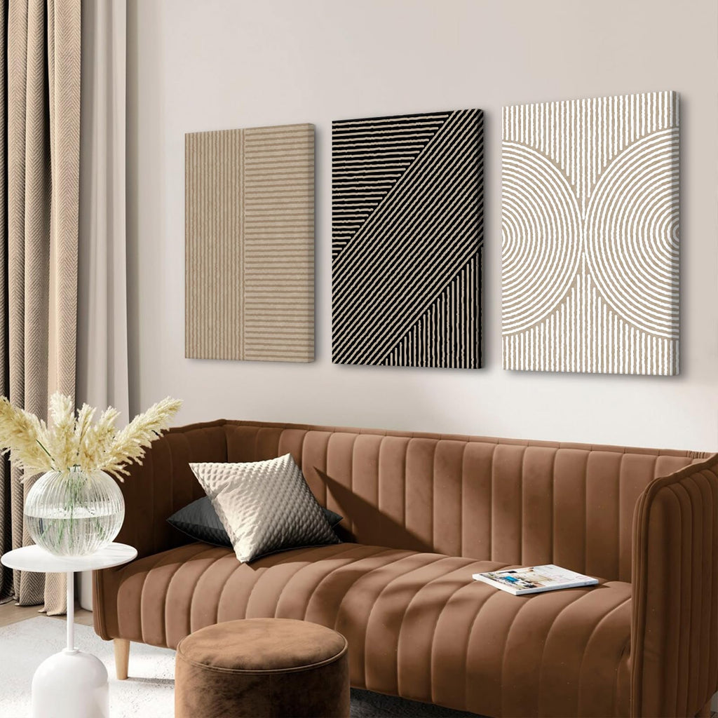 Boho Modern Wall Art Pictures Neutral Abstract Canvas Wall Decor Minimalist Line Wall Art Beige Brown Black Poster