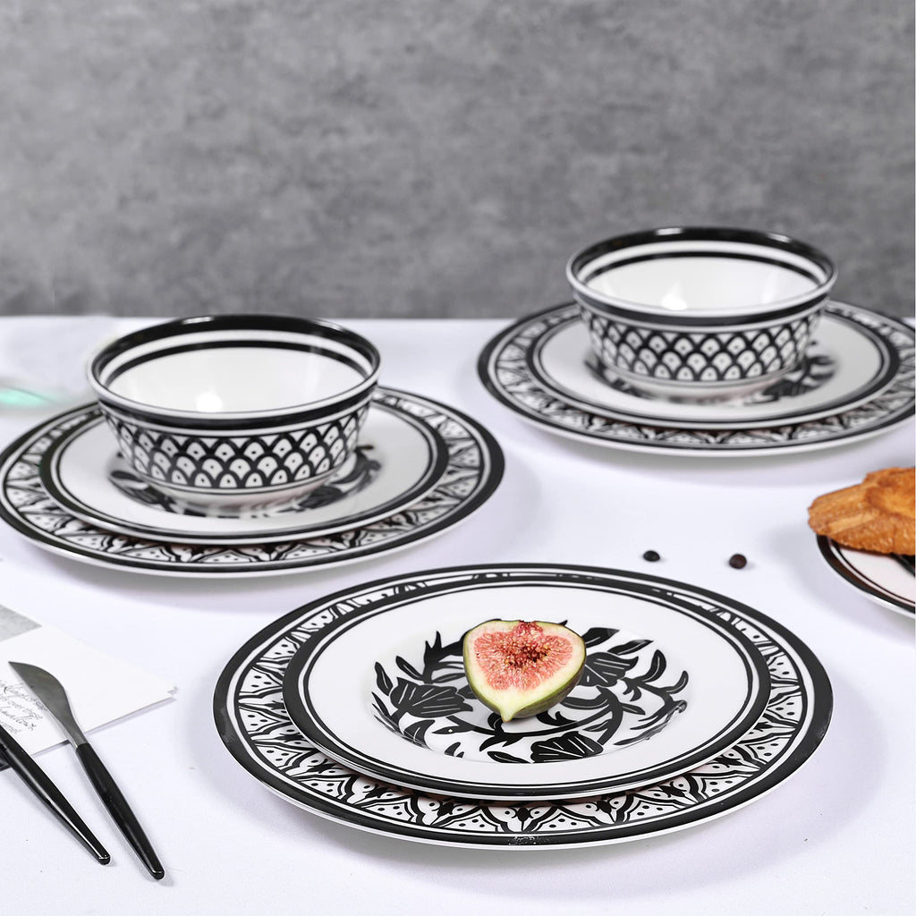 Melamine Dinnerware Sets-12pcs Melamine Plates and Bowls Set, Round