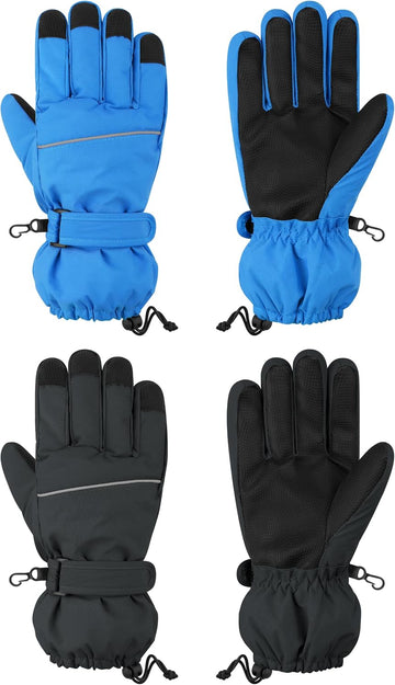 2 Pairs Kids Snow Ski Gloves Winter Waterproof Warm Gloves for Boys Girls Cold Weather Outdoor