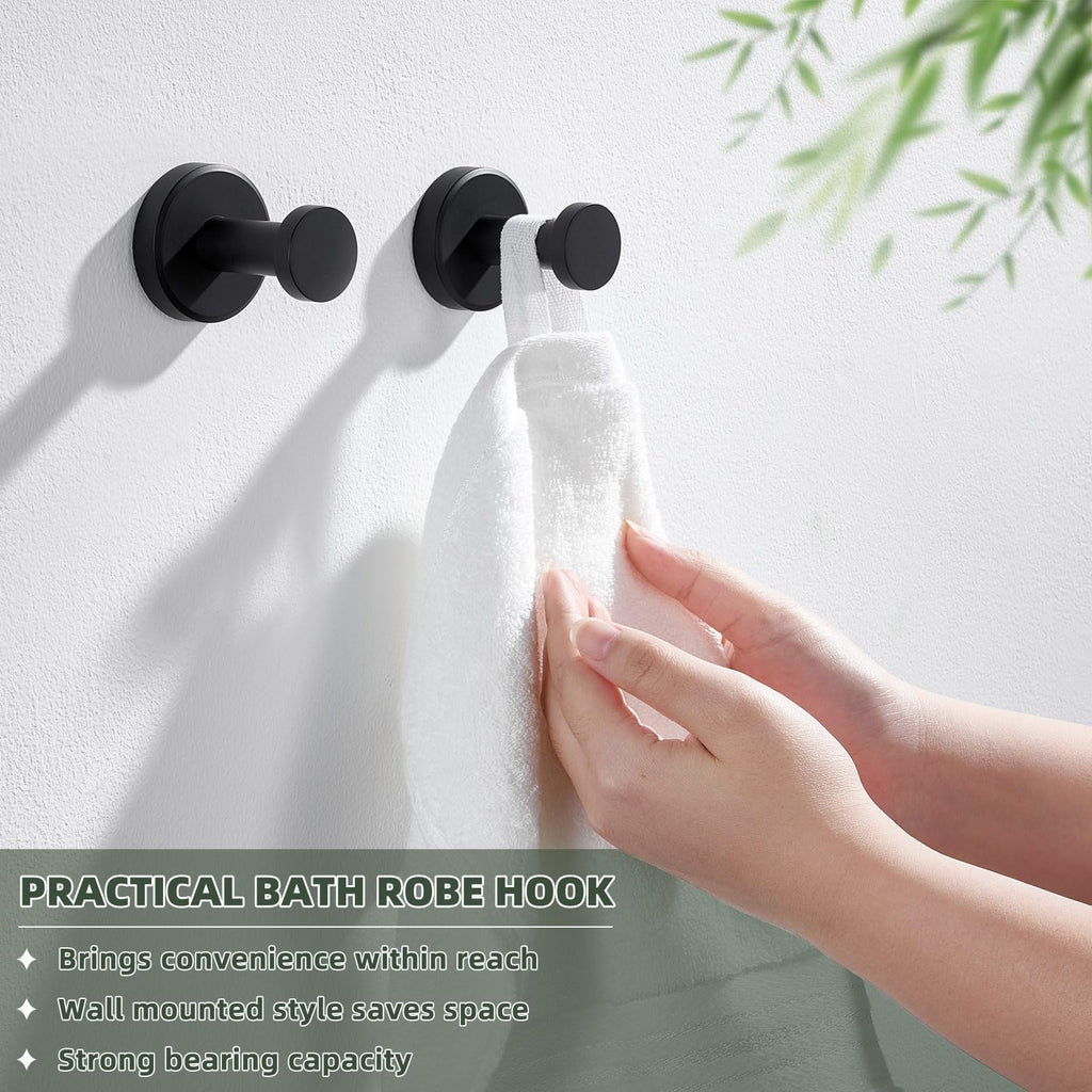 Matte Black Towel Hooks, Space-saving Shower, 2 Pack