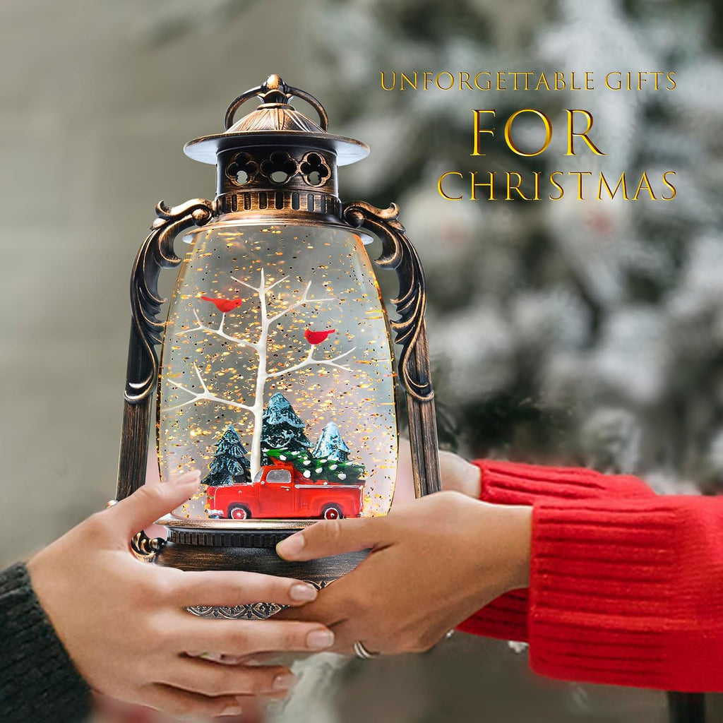 Large Christmas Snow Globes, 13.8" Cardinal Musical Snow Globe 8 Songs 6H Timer Music Box Dual Power Snowglobes