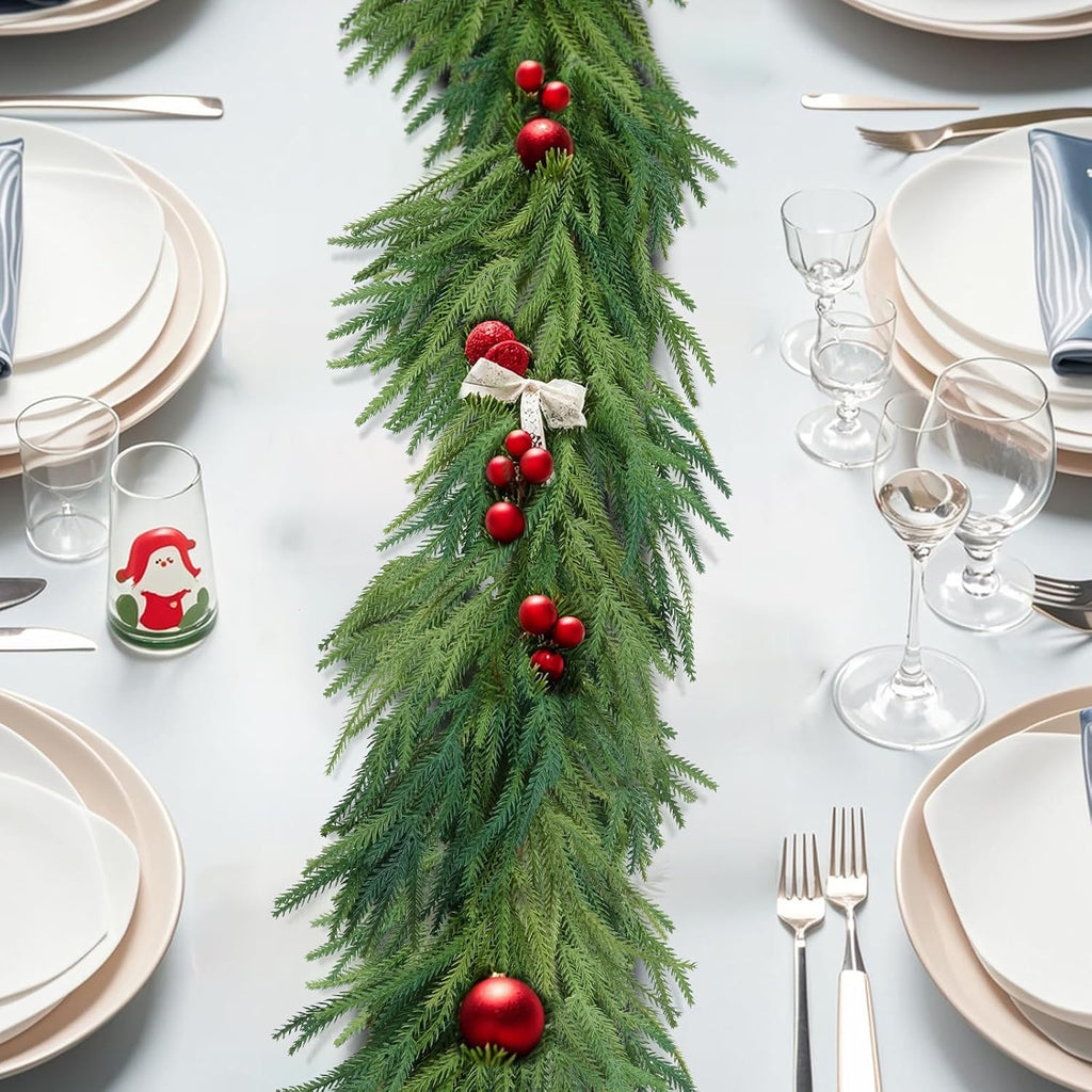 12FT Norfolk Pine Christmas Garland for Mantle Fireplace Table Stair
