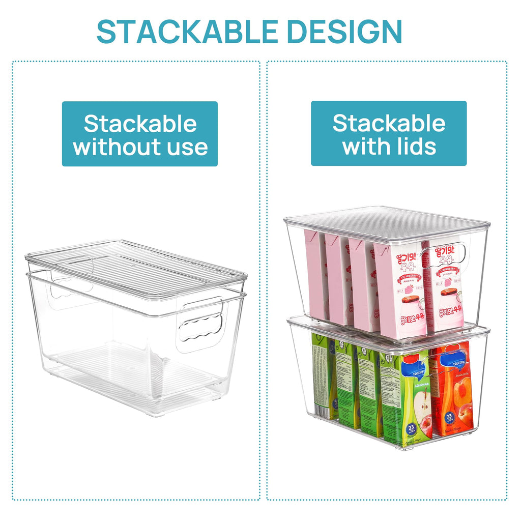 6 Pack Clear Stackable Storage Bins with Lids and Handles, Medium