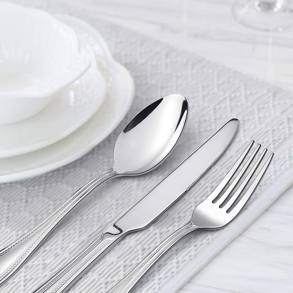 30-Piece Silverware Set, Stainless Steel Flatware Service for 6, Pearled Edge Tableware Cutlery Include
