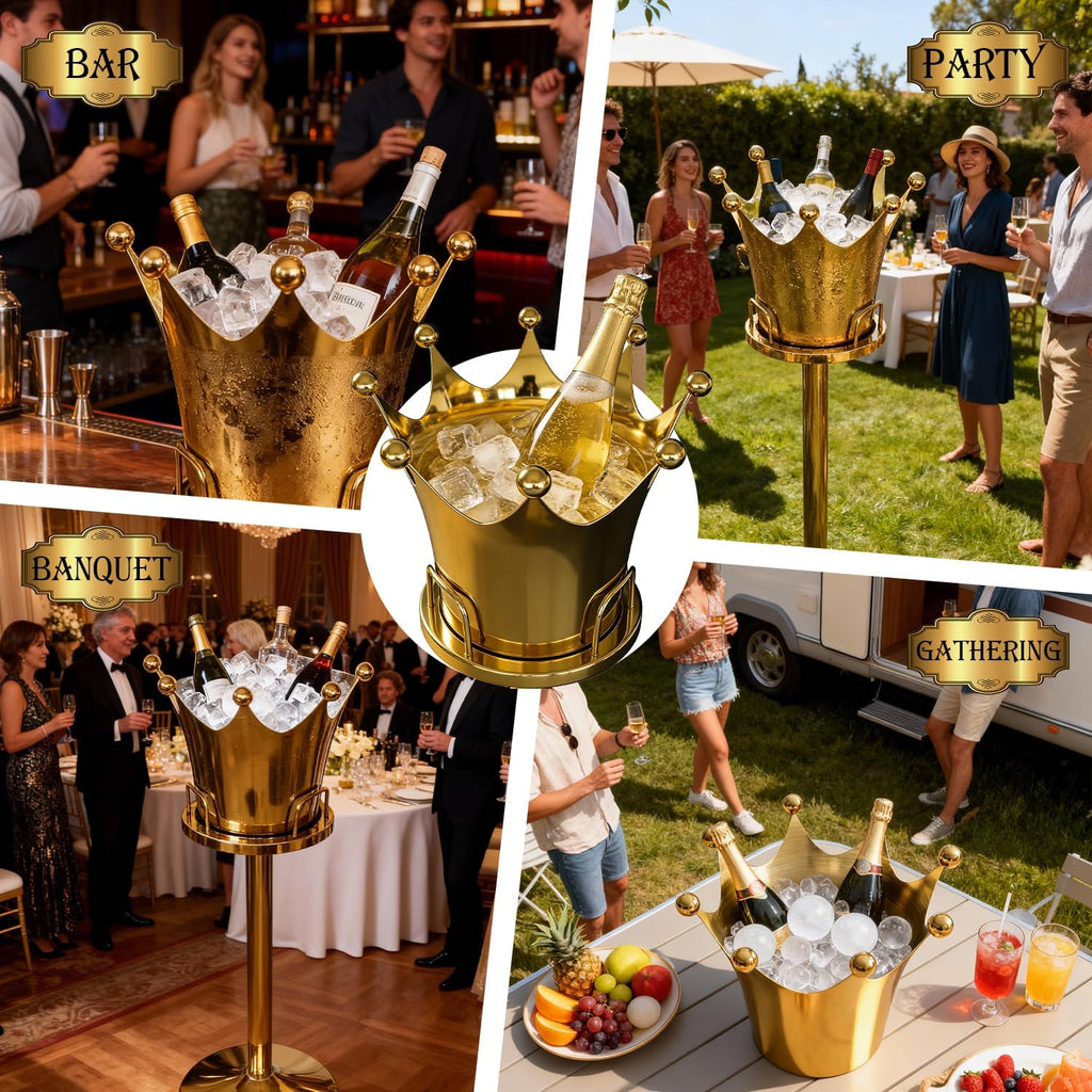 Crown Ice Champagne Bucket with Stand, Large Standing Ice Buckets