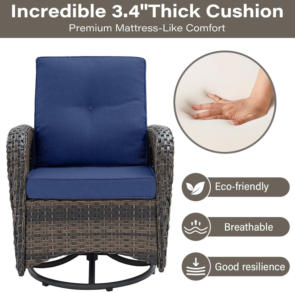 Patio Wicker Chairs Swivel Rocker - Outdoor Swivel Rocking Chairs Set of 2 with Rattan Side Table, Patio Swivel