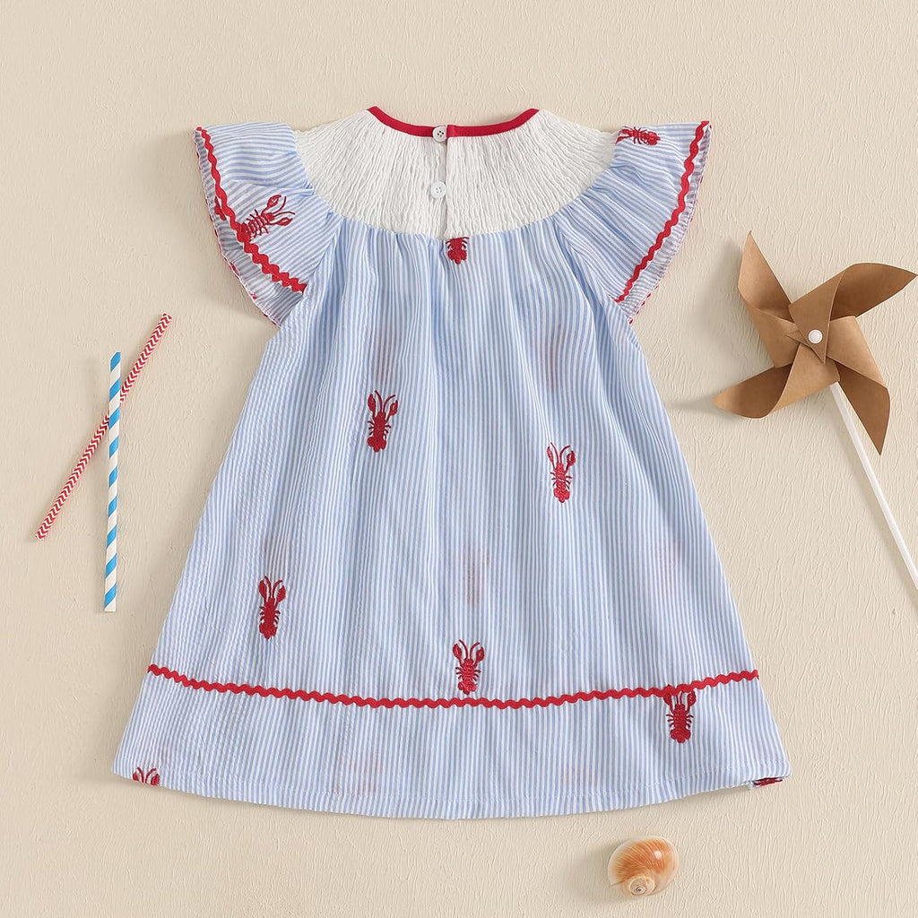 Toddler Baby Girl Crawfish Smocked Short Sleeve Dress Outfits