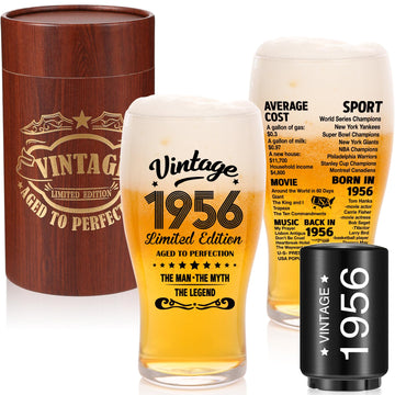 70th Birthday Gifts for Men-70th Birthday Beer Glass, 20oz, Vintage 1956 Beer Drinking Glass and Opener-70 Years Old