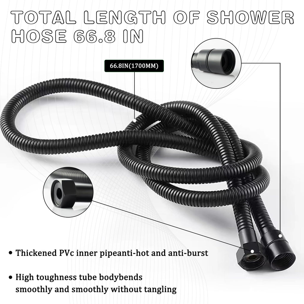 Matte Black Handheld Shower with Slide Bar Square Handheld Shower Head with Hose High-Pressure Shower Head with 29"