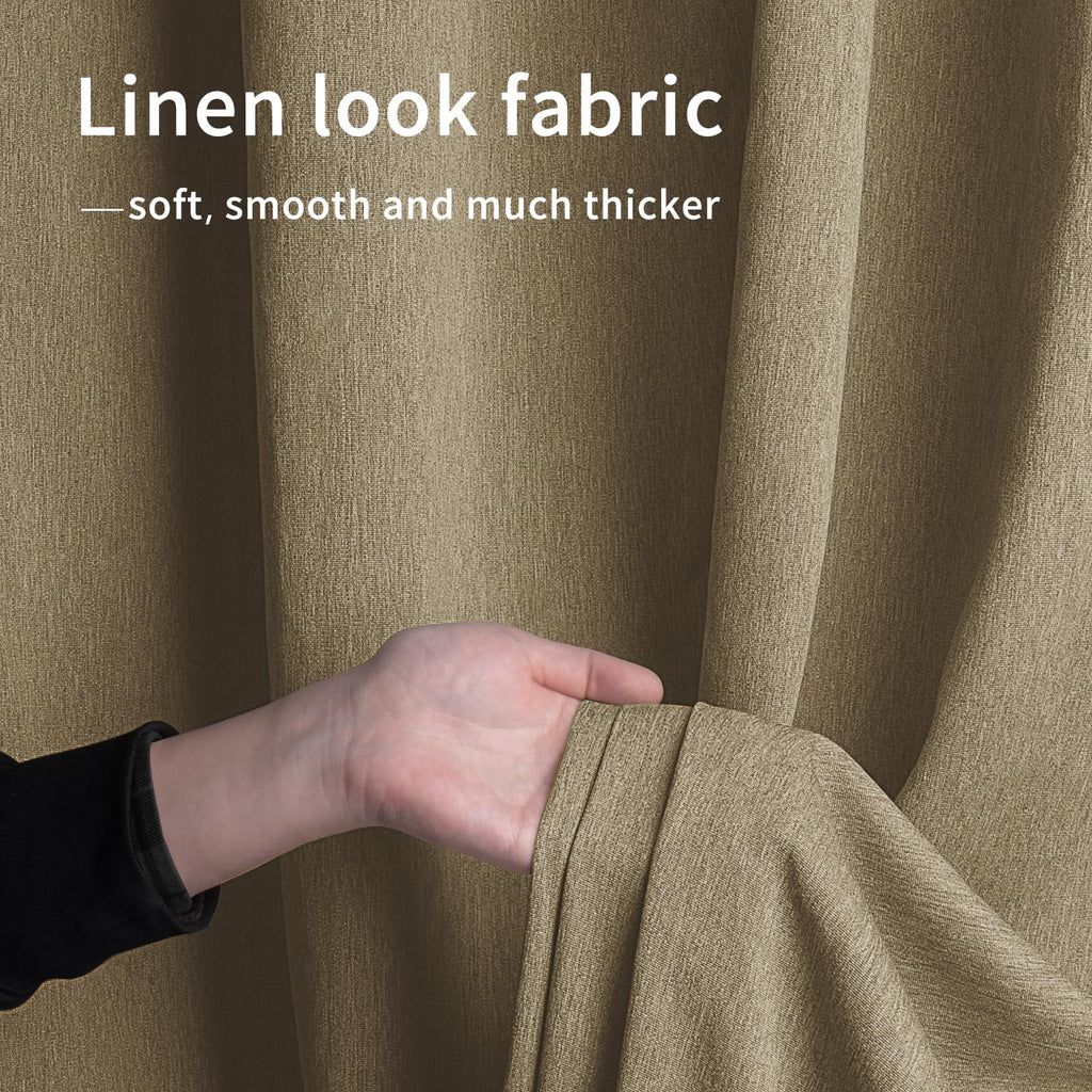 Linen Look Outdoor Curtains 110x96 inch, Khaki