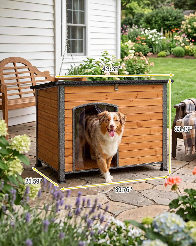 Dog House Outdoor, Weatherproof Kennel with Iron Frame
