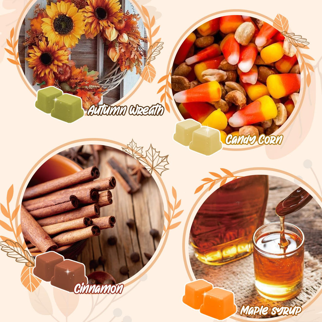 Autumn Scented Wax Melts, Scented Soy Wax Cubes Gift Set for Wax Warmer-Pumpkin Spice, Apple Cider, Apple Pie, Autumn
