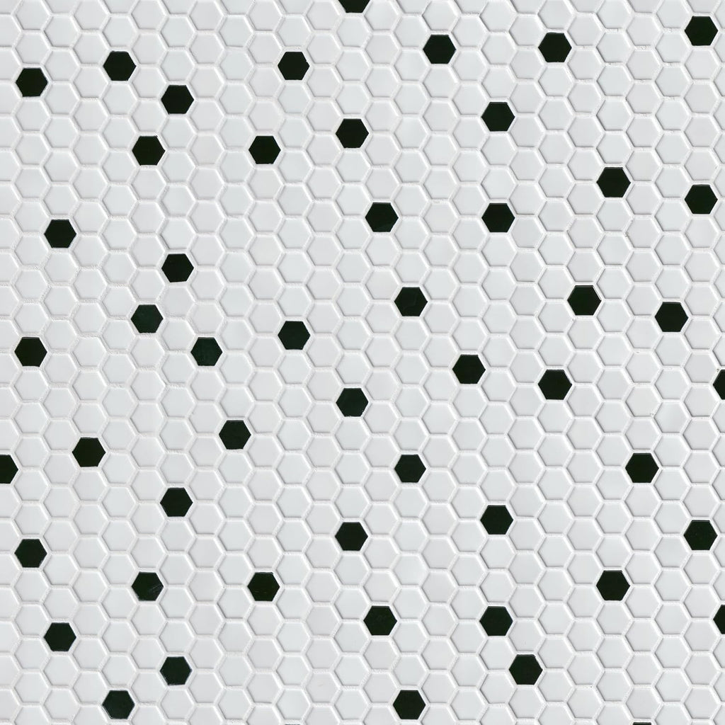 Black White Hexagon 10x12in Matte Porcelain Mosaic Tile Flooring