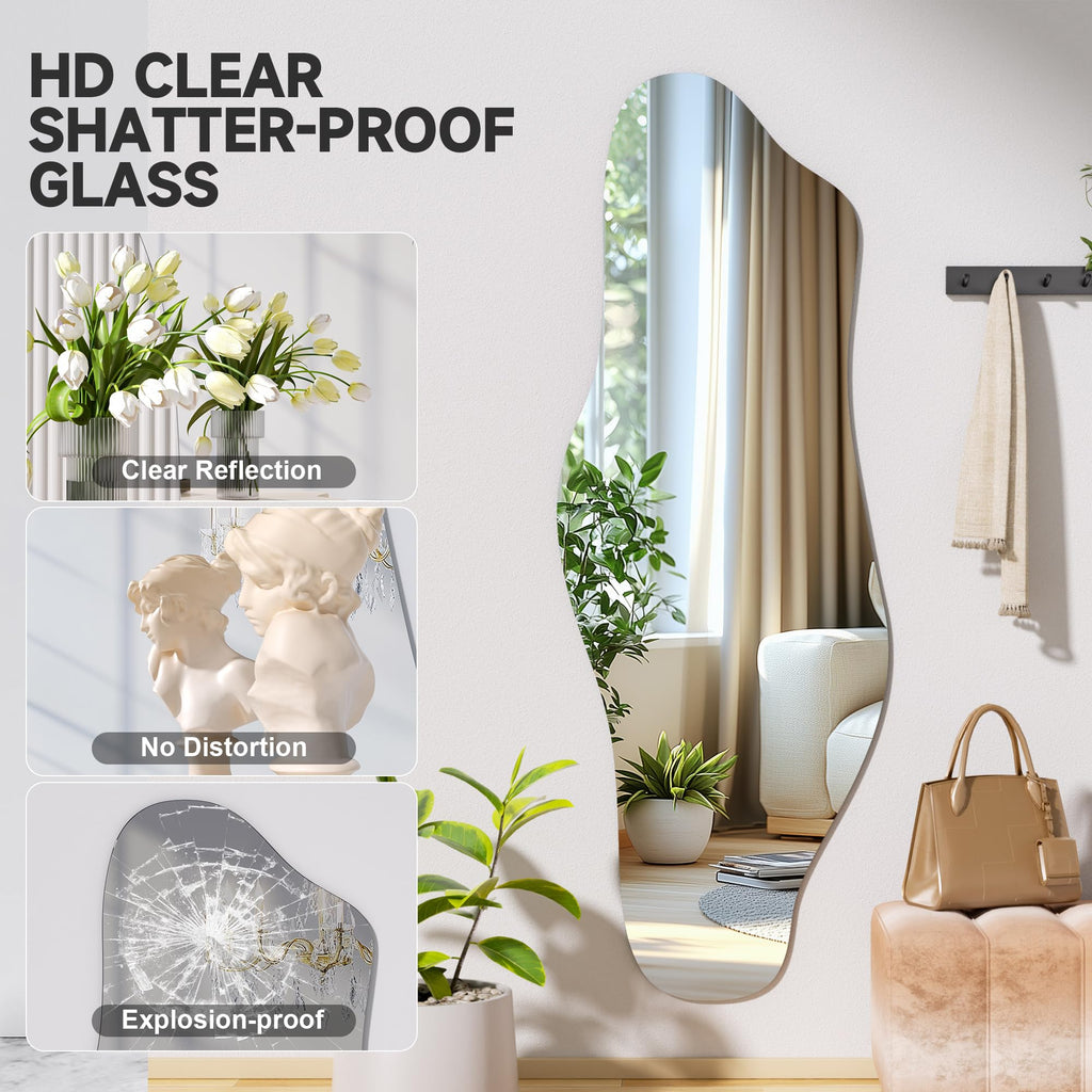 55"x20" Irregular Wall Mirror Frameless Asymmetrical Mirror for Wall