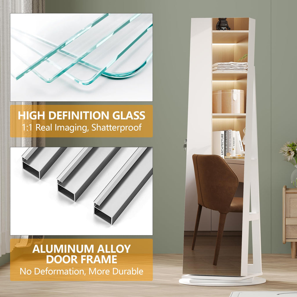 Standing Jewelry Cabinet with Sliding Full Length Mirror, White