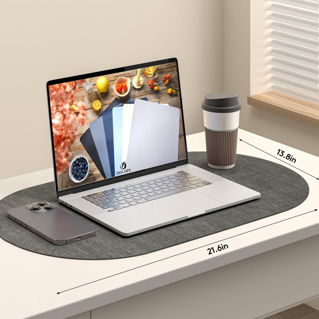 Oval Placemats Set of 6, Charcoal Faux Leather Place Mats, Large