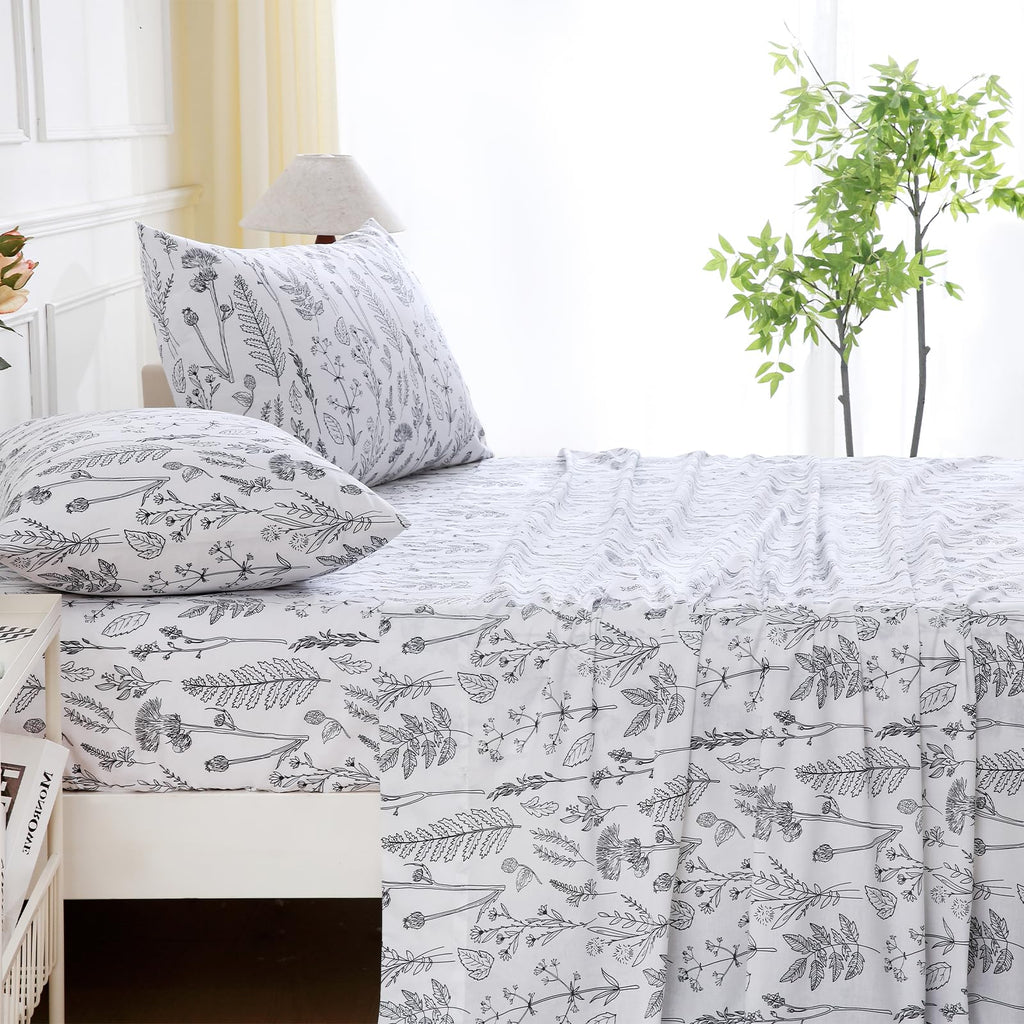 100% Natural Cotton Percale Sheets Set, King Size 4 PC, Breathable&Durable Hotel Quality Bedding, 16" Deep Pocket