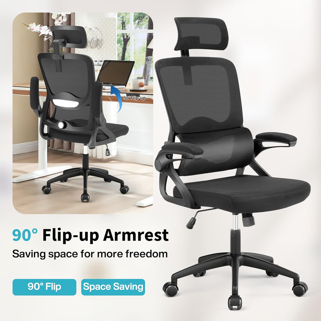 Ergonomic,Mesh with Lumbar Support,High Back Desk Chair with Flip-up Arms,400 lbs Big and Tall Computer Chair with