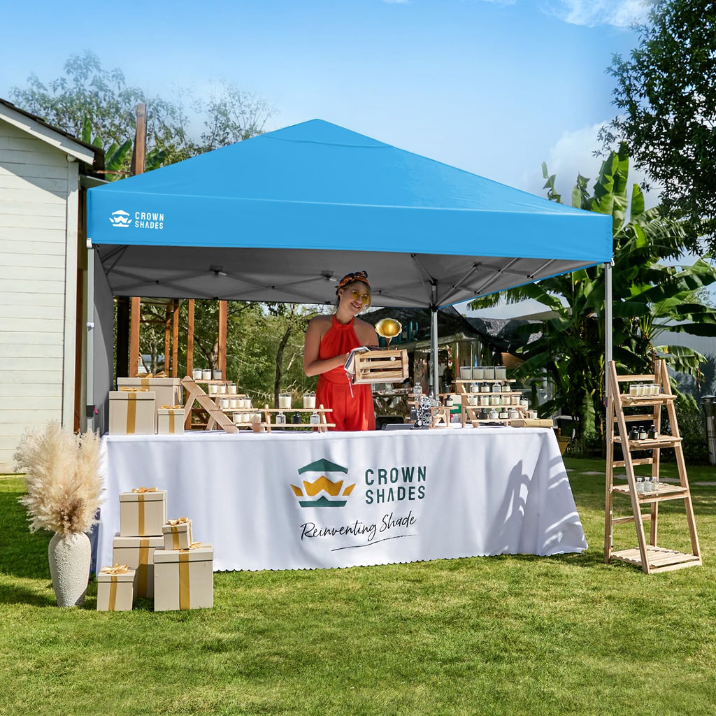 8x8 Pop Up Canopy with 1 Side Wall, Beach Tent, Sky Blue