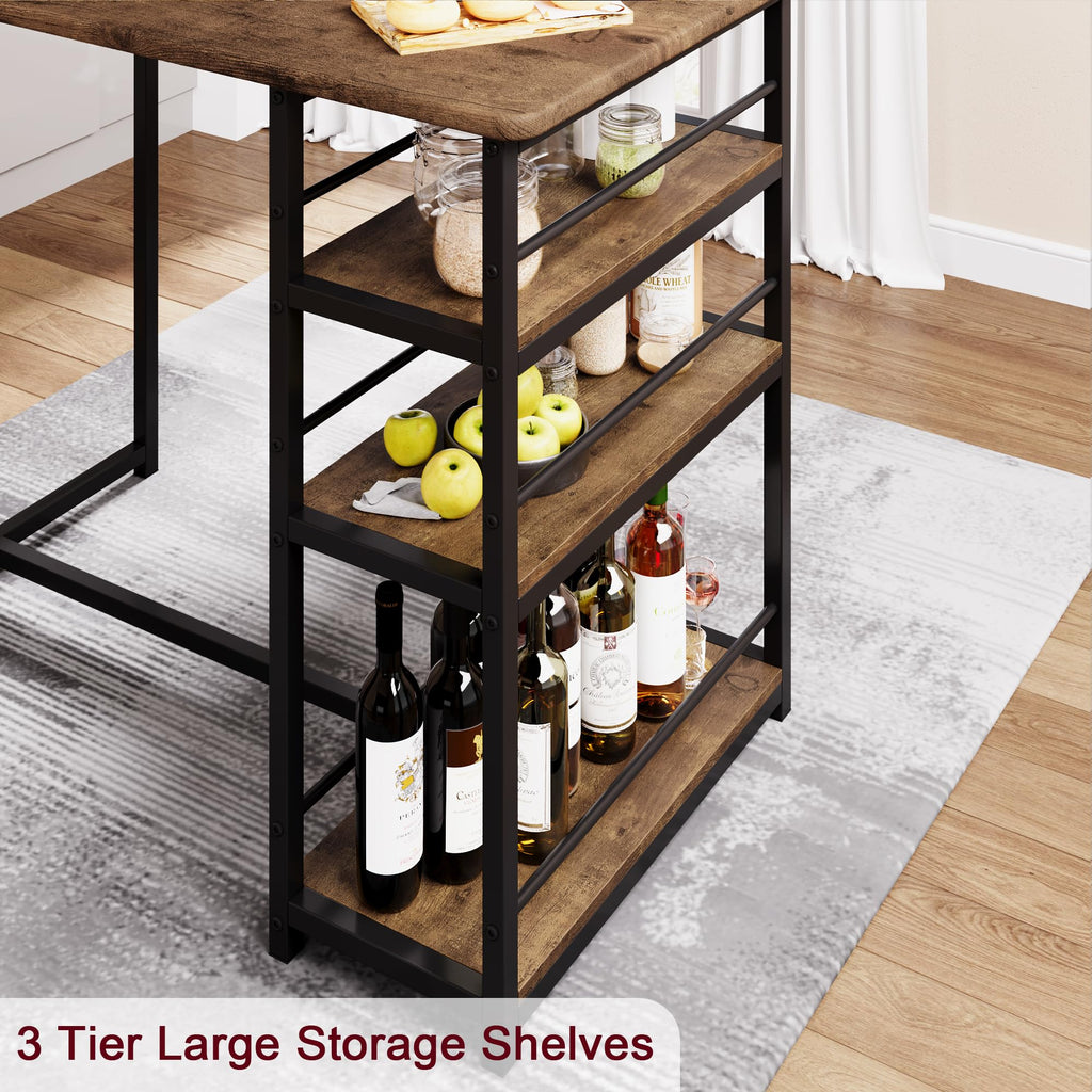 Dining Table Set for 2 with 3 Storage Shelves, 3-Piece Counter Height Kitchen Table Set with 2 Upholstered Bar
