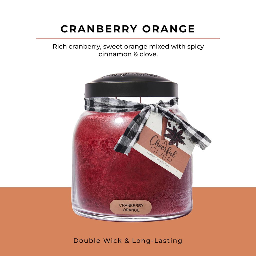 Cranberry Orange - 34oz Papa Scented Candle Jar with Lid - Keepers of the Light - 155 Hours of Burn Time, Gift for