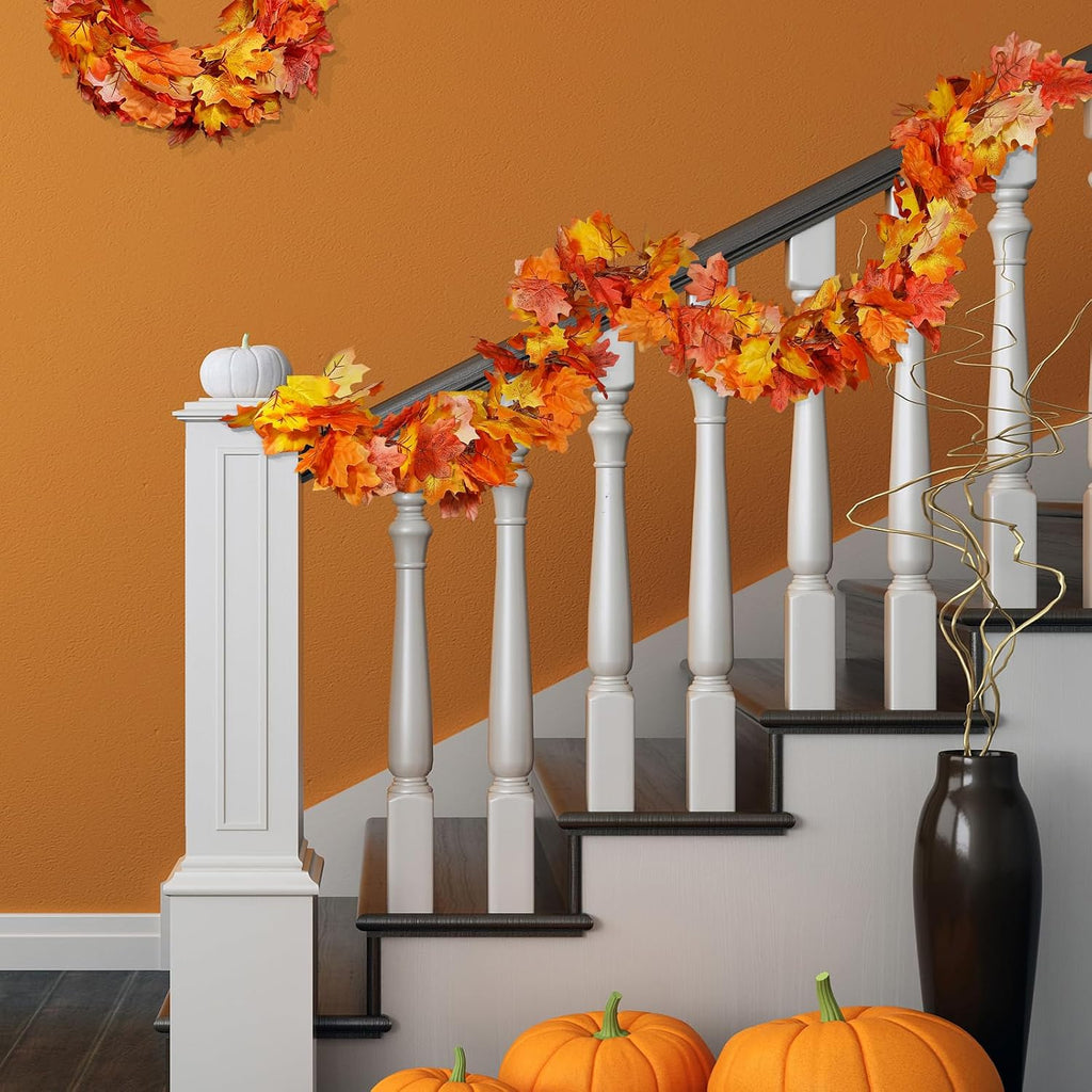 Fall Garland Maple Leaf Garland, 6 Ft/Piece, , Artificial Maple Leaves Hanging Vine, Thanksgiving Decor (3) - Set of 18