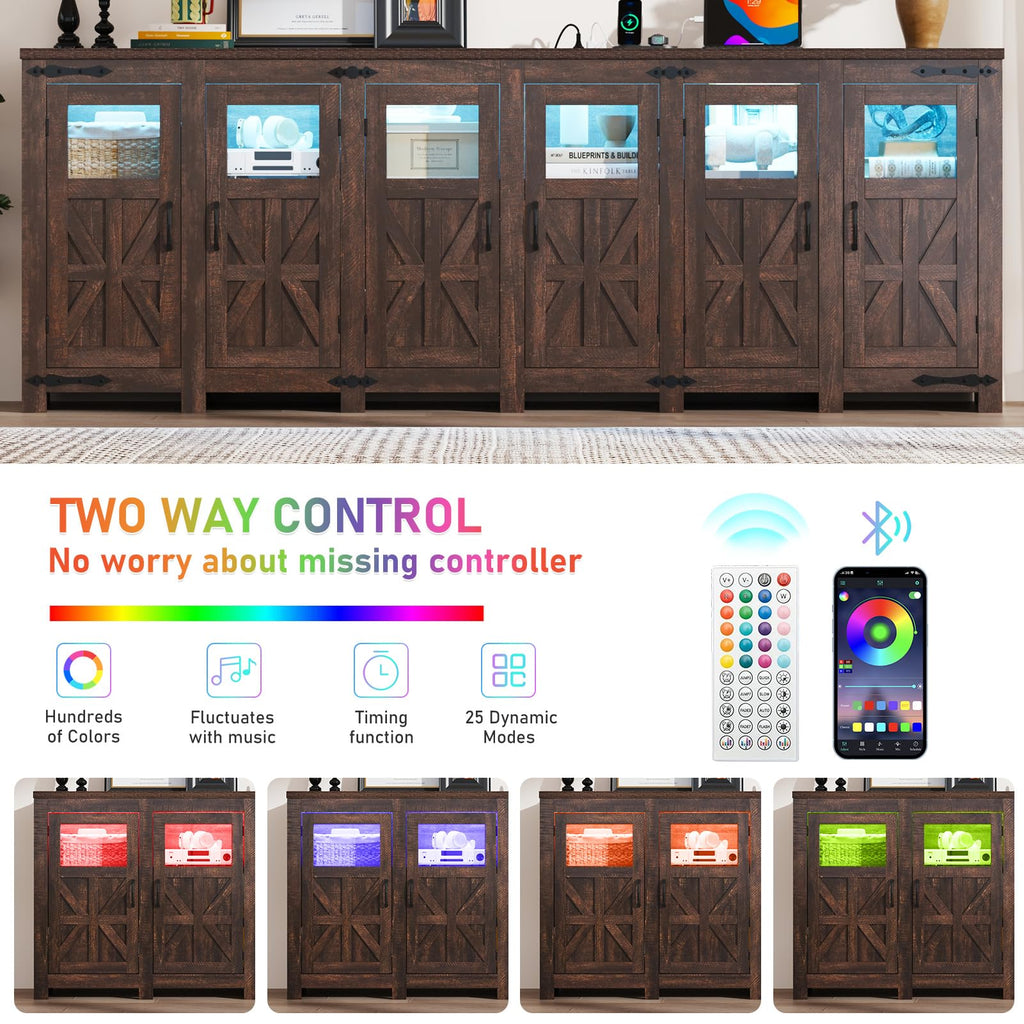 95" Large LED Farmhouse TV Stand for 100/90/80In TVs with Power Outlets, Tall Entertainment Center Storage