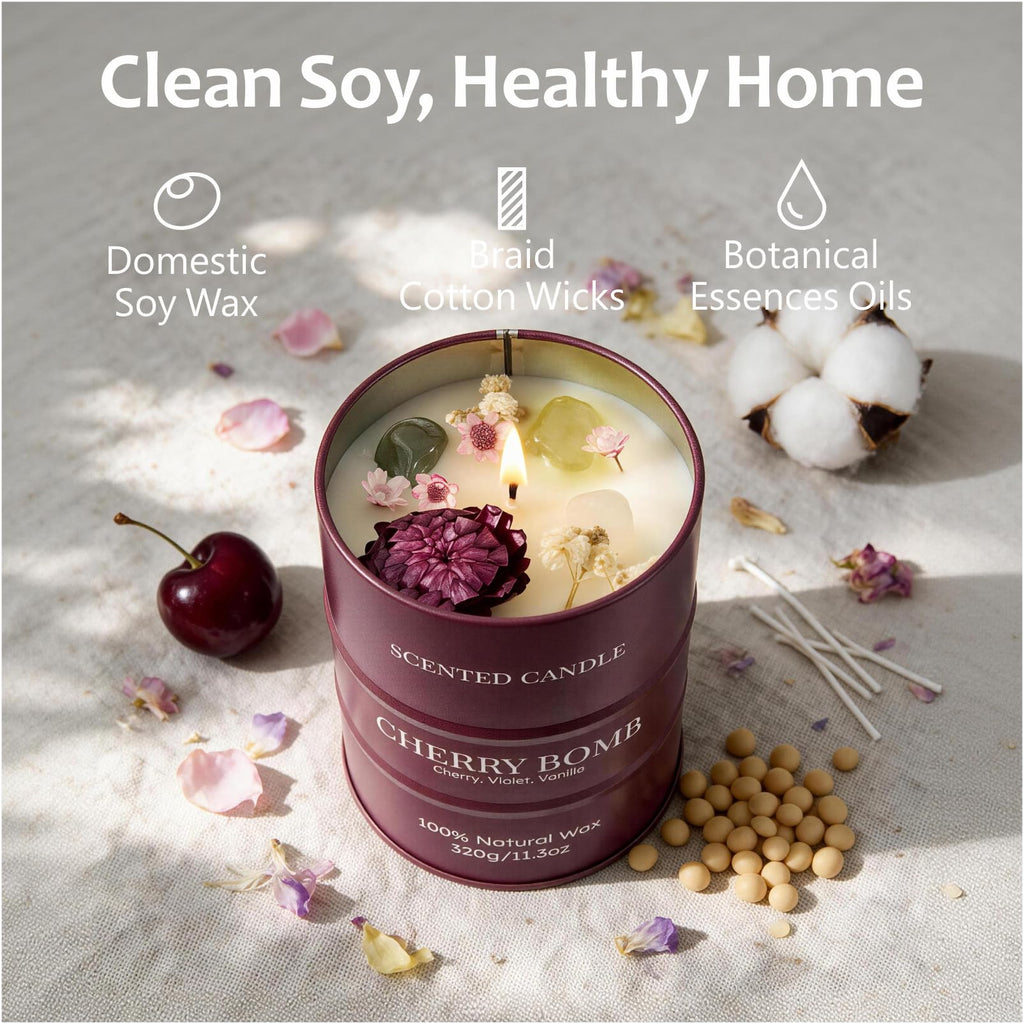 Cherry Soy Candle, 70‐Hour Long‐Lasting Highly Scented, 11.3oz Natural Soy Wax, SPA & Club