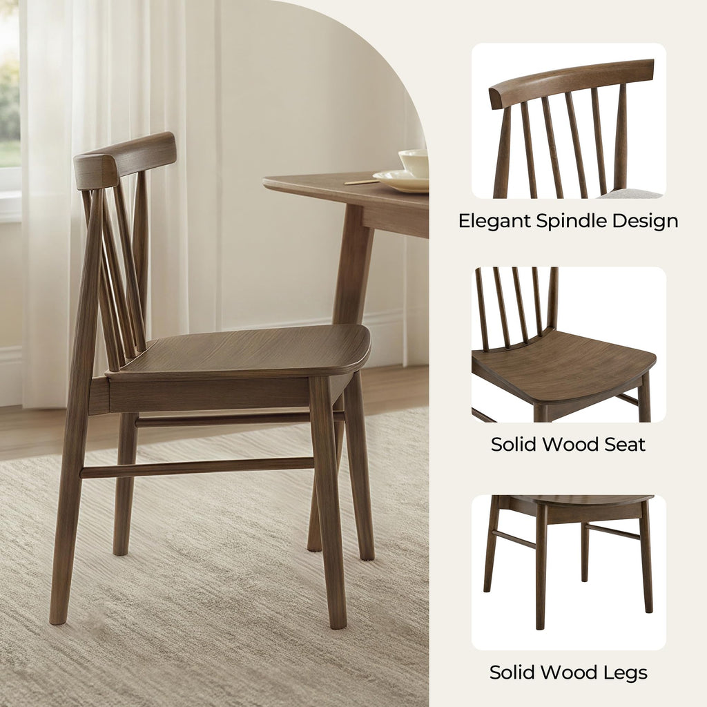Dining Chairs Set of 2, Solid Wood Frame, Upholstered Seat, Walnut