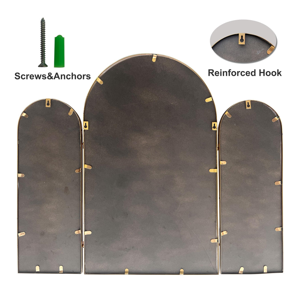 3 Way Mirror Bathroom, Trifold Vanity Mirrors Bedroom, Large Arch Mirrors Decorative Vintage Gold, Adjustable Makeup