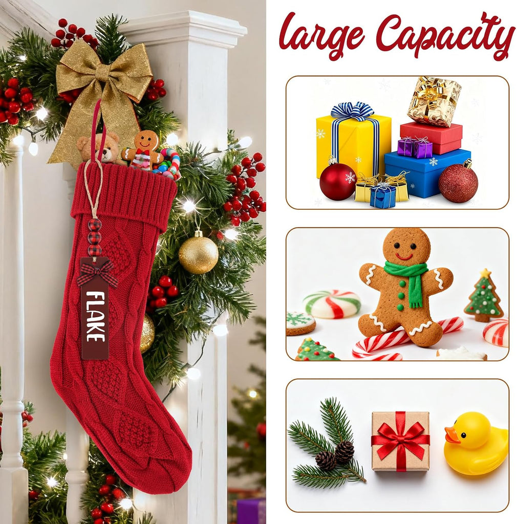 Inch Large Cable Knitted Xmas Stockings with DIY Name Tags, Hanging Stocking Decor for Family Fireplace - Set of 6
