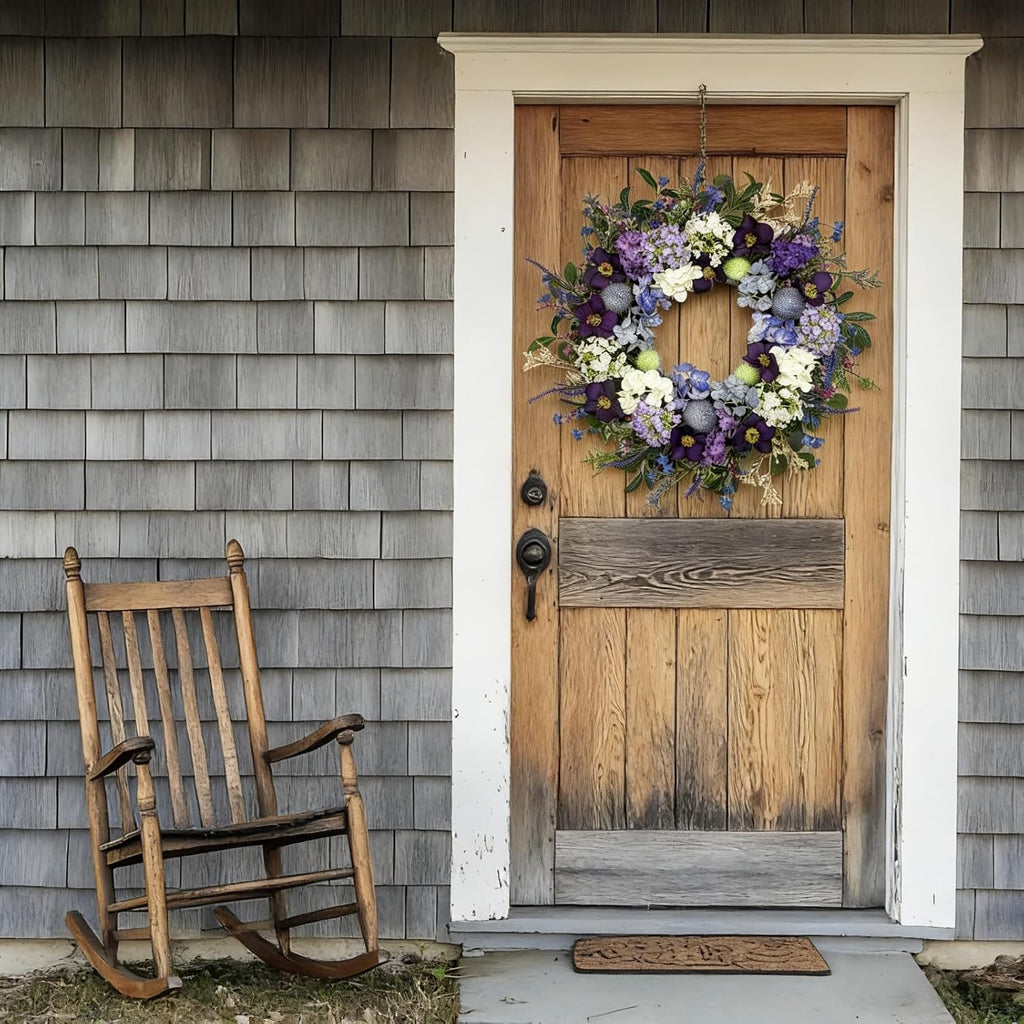 24-Inch Colorful Flower Wreath for Front Door - Hydrangeas, Lavender Wreath, Spring Summer Artificial Wild Flower