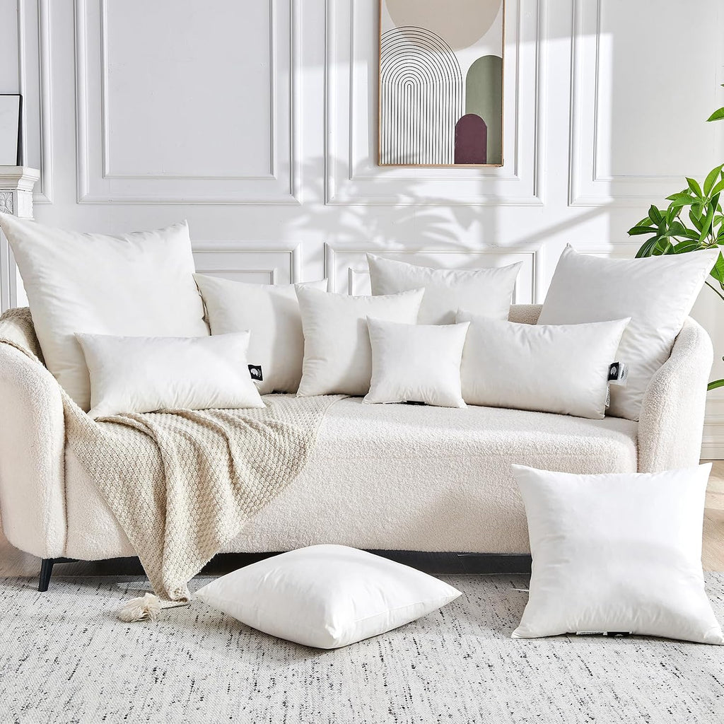 Feather Down Throw Pillow Inserts 18 x 18, 100% Organic Cotton Shell, Soft Decorative Square Pillows Insert - Set of 2