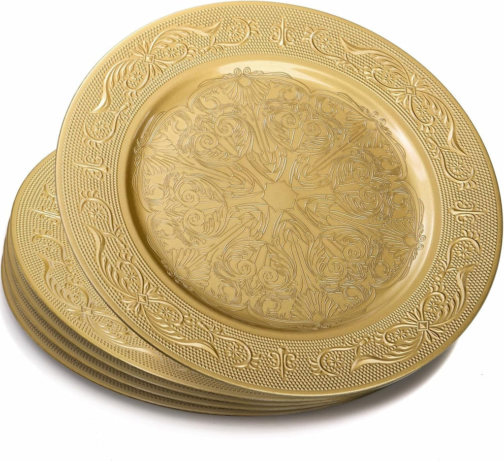 Gold Charger Plates, 13 Inch Gold Round Chargers for Dinner Plates, Decorative Dinner Chargers, Antique - Set of 12