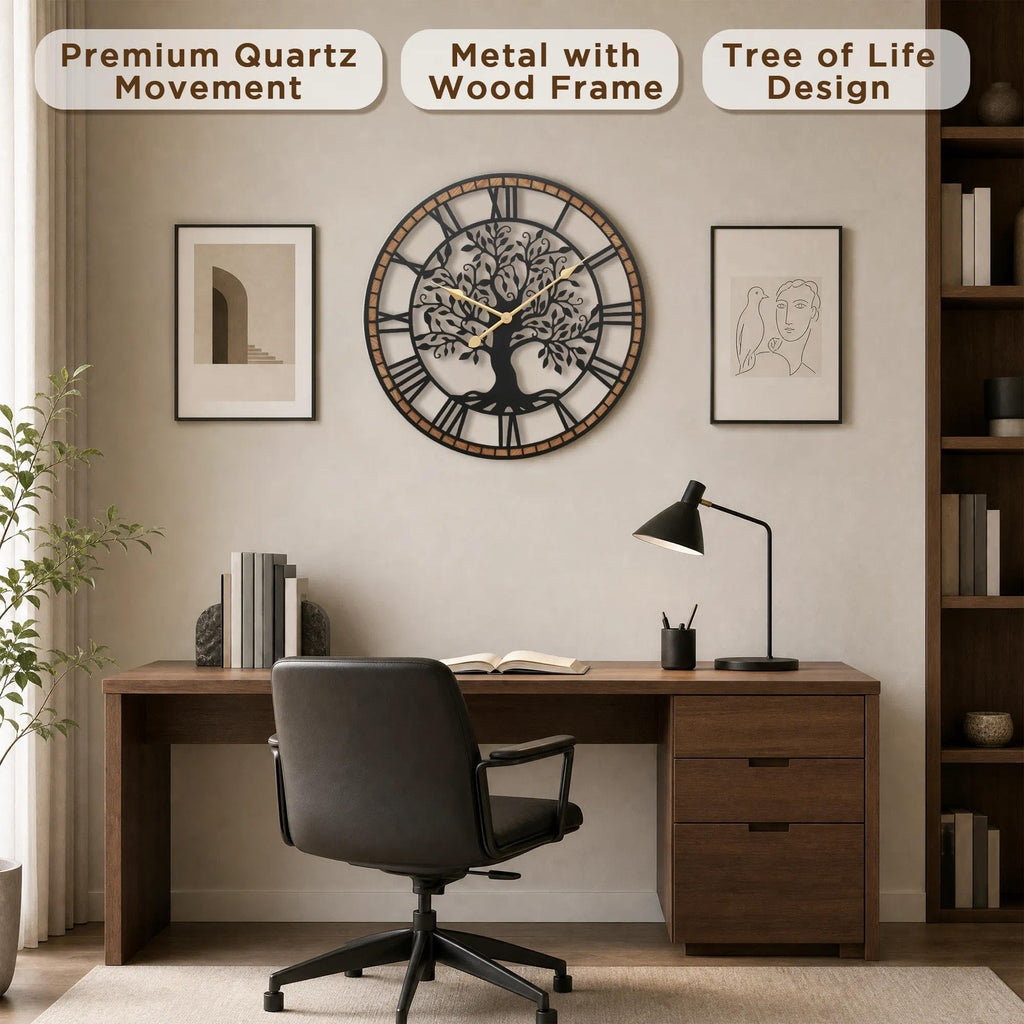 Large Wall Clock Decorative: 24 Inch Tree of Life Battery Operated