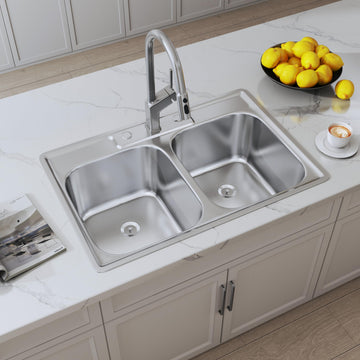 33x22 Drop In Double Bowl 33 Inch 50/50 Topmount Kitchen Sink