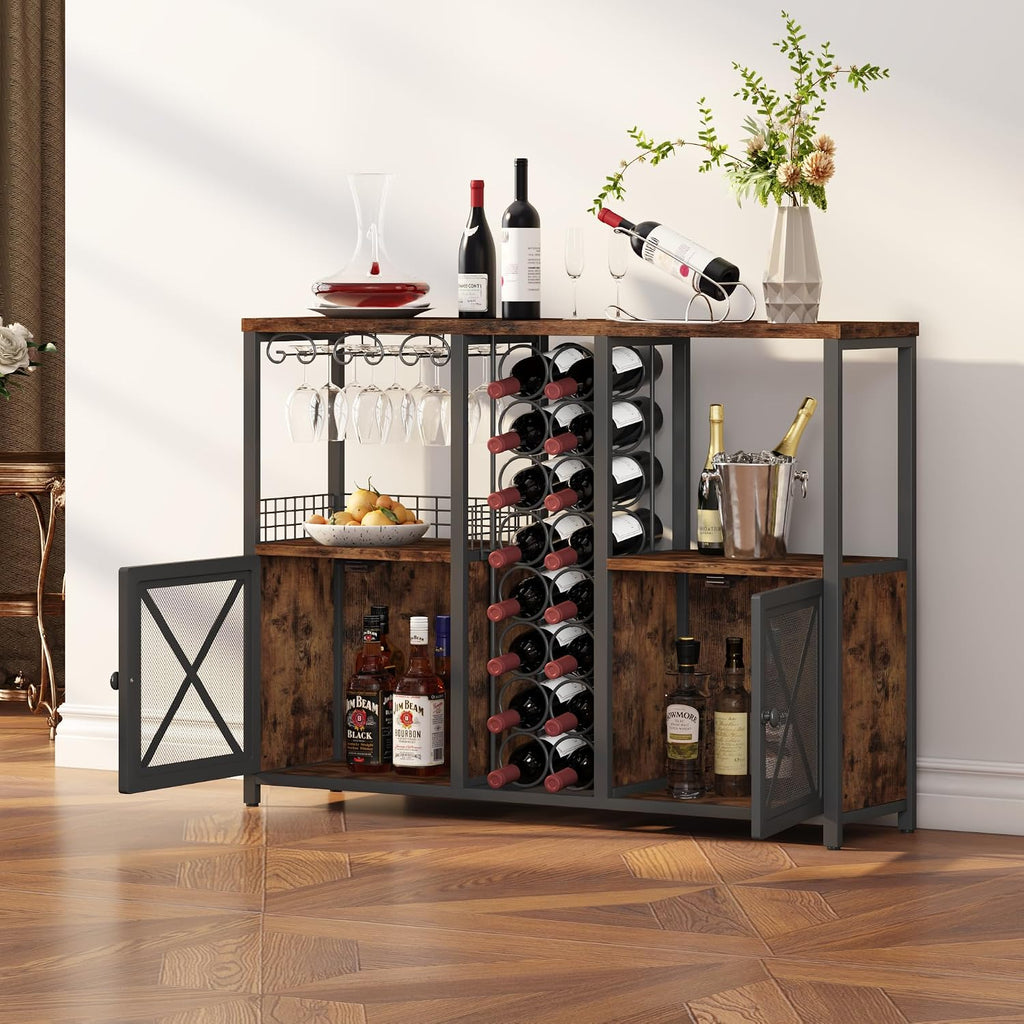 Mini Bars , Wooden Coffee Bar Cabinet, Modern Liquor Cabinet for Liquor and Glasses, Farmhouse Buffet Wine Cabinet