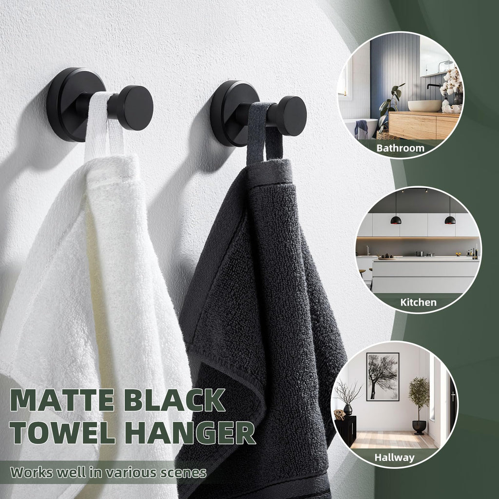 Matte Black Towel Hooks, Space-saving Shower, 2 Pack