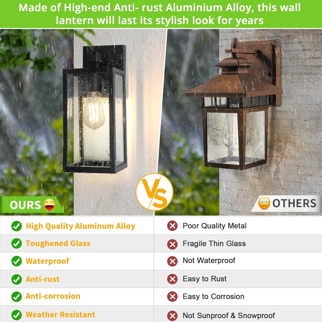 Outdoor Wall Sconce, Exterior Waterproof Wall Lantern Light Fixtures, Black Porch Lights with Toughened Glass Shade