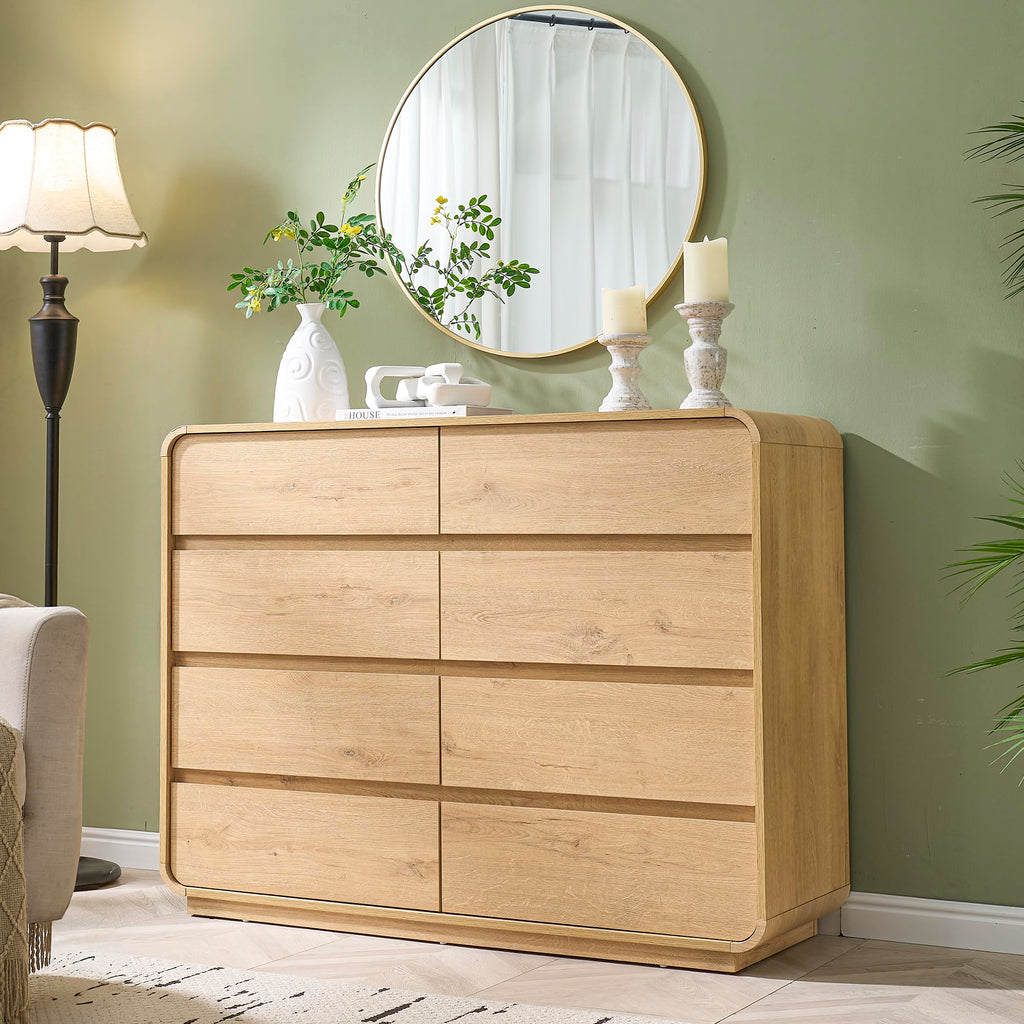 Natural with 8 Drawers, FarmhouseDresser, Rustic Drawers, Storage Closet, Chest of Drawers Handleless Design, Living