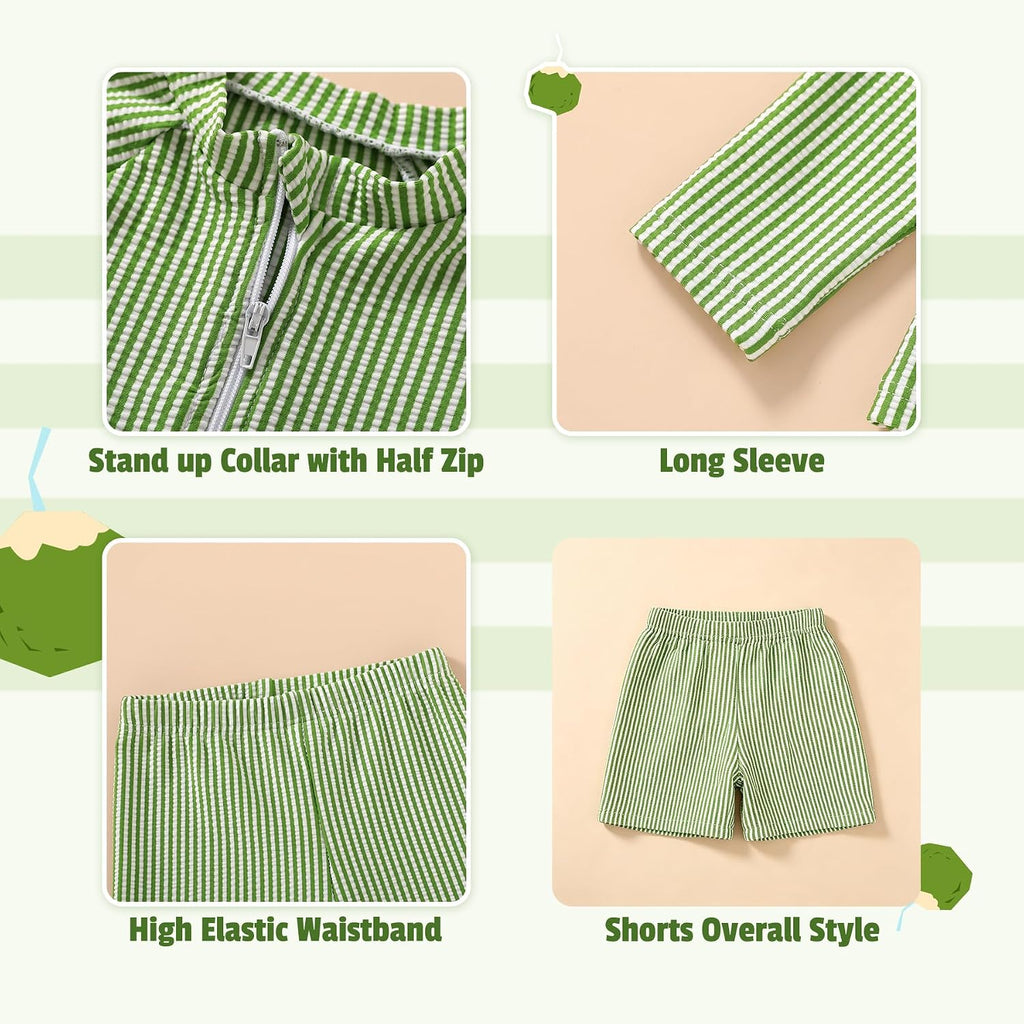 Toddler Baby Boys Long Sleeve Rashguard Swimsuit 2 Piece Set Swim Shirt Trunks Bathing Suit