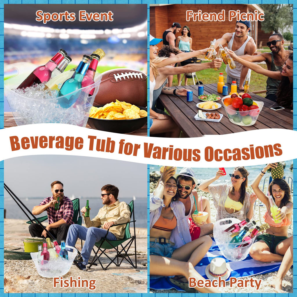 24 Pcs Oval Storage Tub with Handles Ice Buckets for Parties, Clear