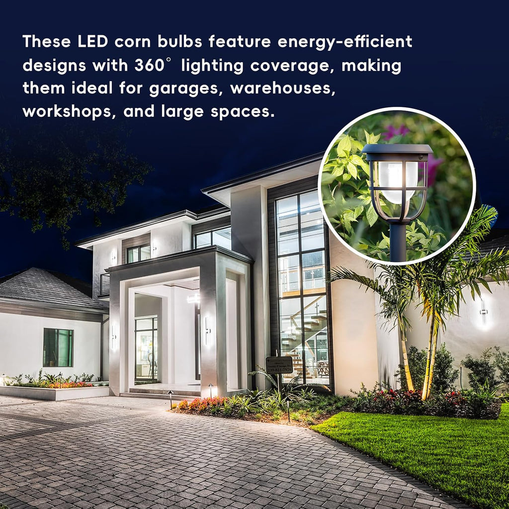 Led Corn Light Bulb - 60W 7500LM Equivalent 600Watt E26 for Warehouse 6000K 2 Pack