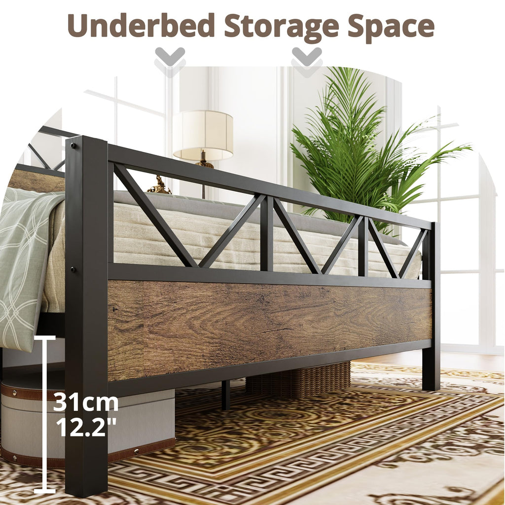 Bed Frame, Tall Industrial Headboard 51.2 ", Platform Bed Frame with Strong Metal Support, Solid and Stable