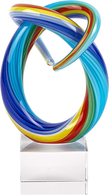 Mini Rainbow Murano-Style Glass Sculpture - 6" Tall Mouth-Blown Art on Crystal Base - Contemporary Home Decor Accent