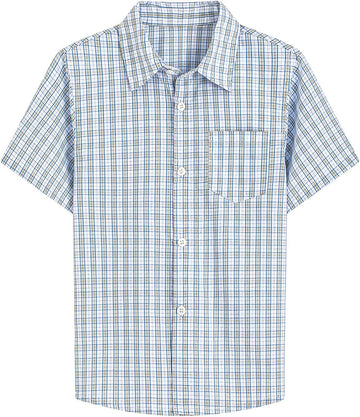 Boys Plaid Short Sleeve Shirt Toddler Soft Chambray Button Down Summer Breathable Casual Shirt for Kids